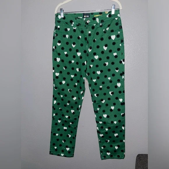 Anthropologie Maeve The Cigarette Slim Heart Printed Jeans Green Size 30 - Picture 4 of 8